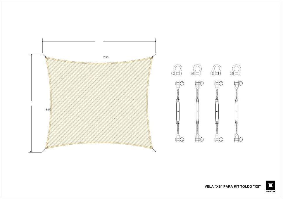 Vela “XS” o vela para toldo tipo FAHNEU TS-004 7,5 x 6,5 m | Sombra de
40 m2
