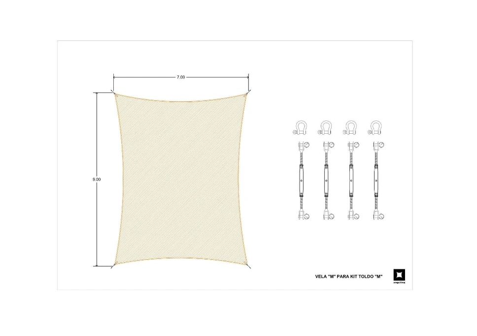 Vela “M” o vela para toldo tipo FAHNEU TS-003 7 x 9 m | Sombra de 52
m2